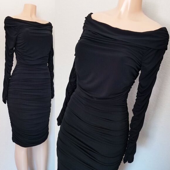 Elizabeth and James Blaise Ruched Dress M Black Sexy Bodycon LBD Designer $375 - Picture 7 of 13